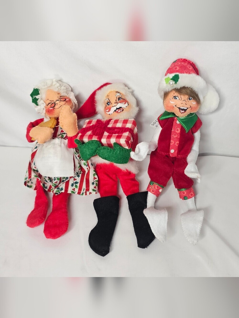 Annalee Christmas Dolls Lot Santa 1963 Mrs Claus Elf Vintage  Holiday Decor 3pc